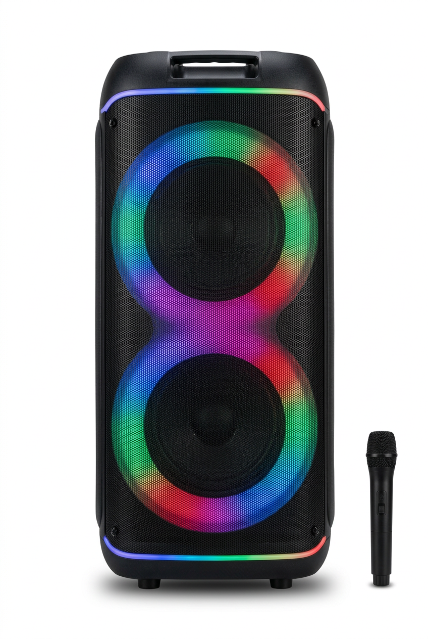 SS-8801 Dual 8 Inch Portable Bluetooth Party Speaker - RGB LED Ring Lights Product Shot