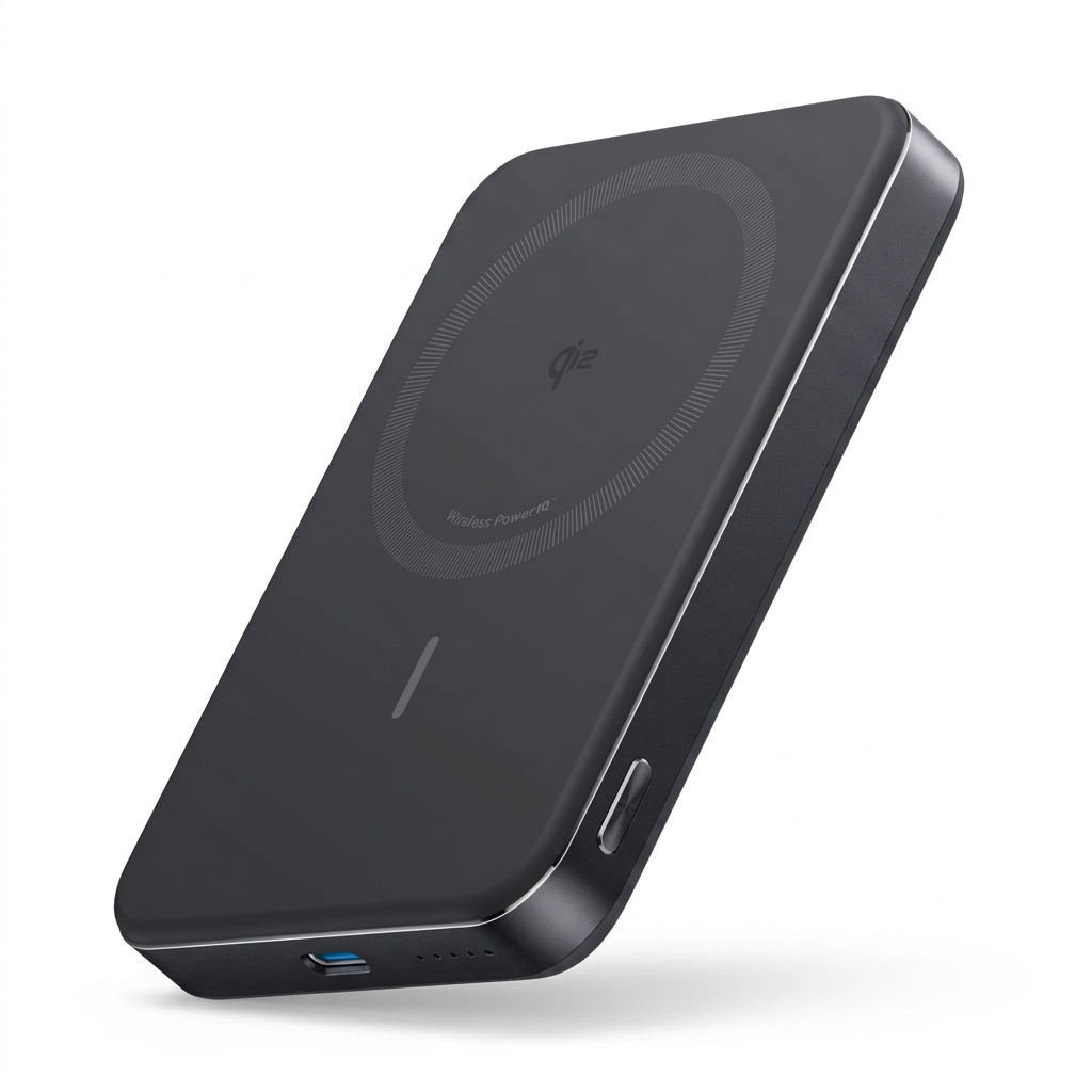 Black Anker MagGo Slim 10000mAh power bank on a plain white background