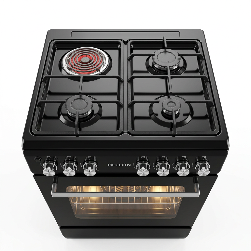 OLELON New Model 3 Gas + 1 Electric Cooker - Top Angle View