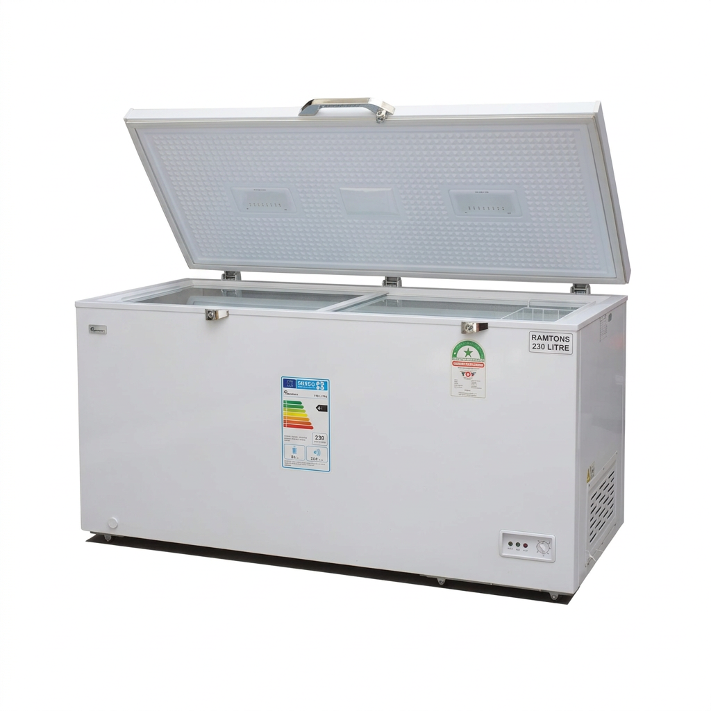 Ramtons 230L Chest Freezer - Lid Open 3/4 View