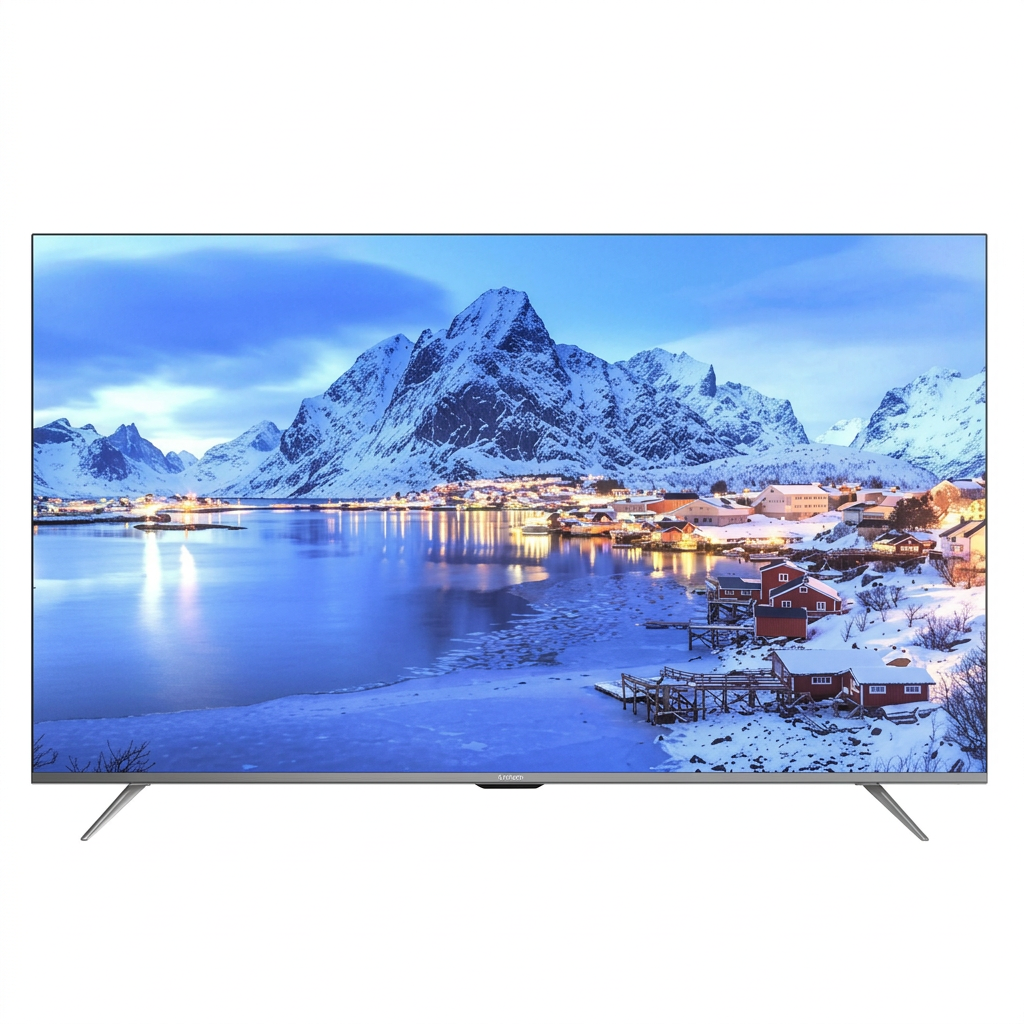 AI-edited Vitron 50-inch TV with illustrative mountain landscape on white.