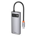 Gray Baseus Metal Gleam four-port USB-C hub on white