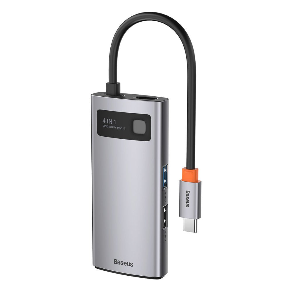 Gray Baseus Metal Gleam four-port USB-C hub on white