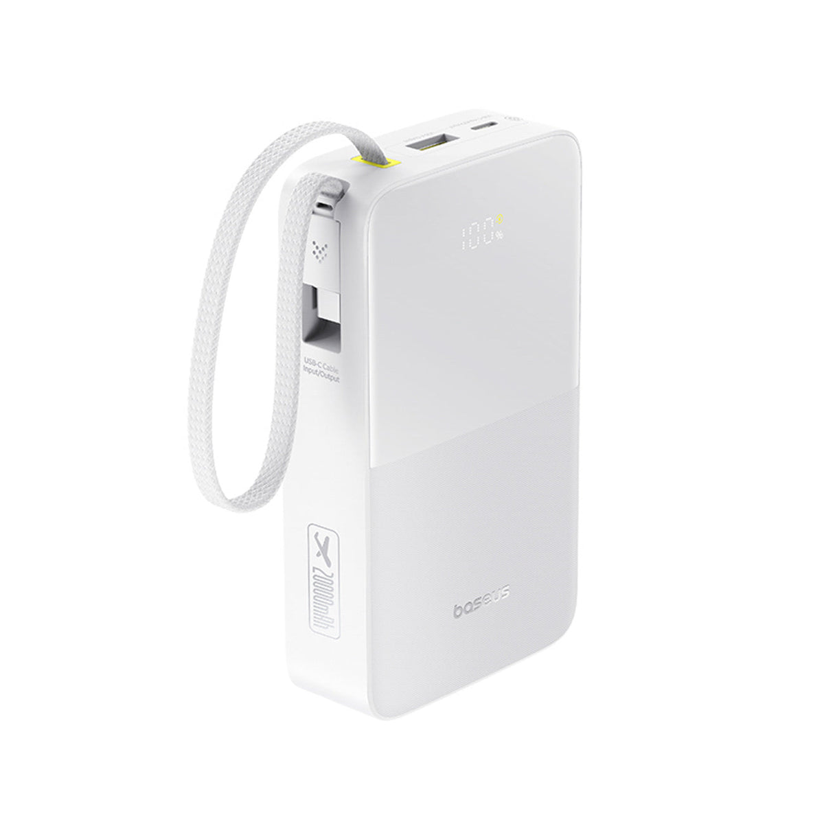 White Baseus EnerFill FC51 Bipow2 Pro 20000mAh power bank on white