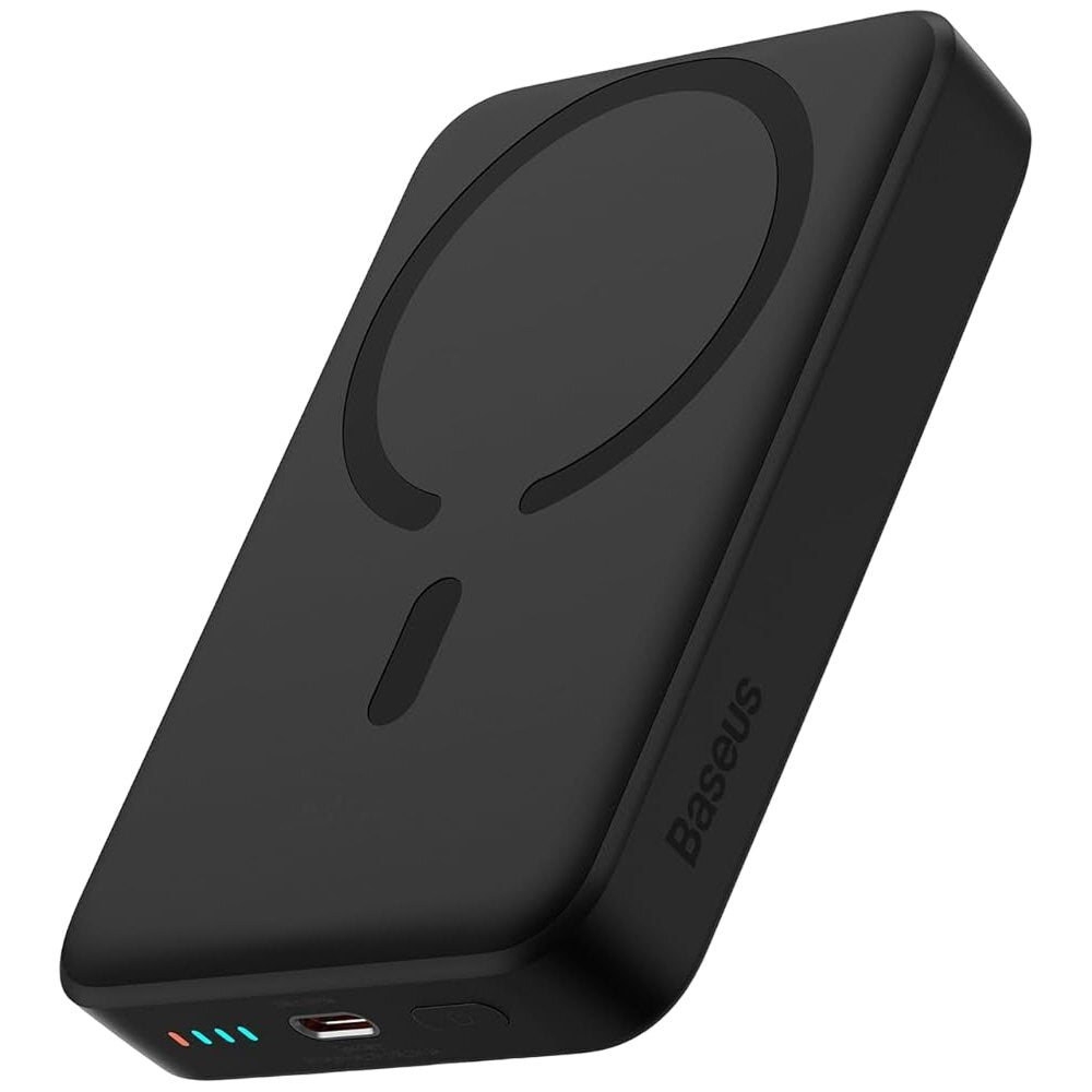 Black Baseus Magnetic Mini 10000mAh 20W power bank on white